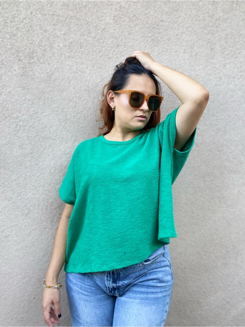 Women's Emerald Green Short Sleeve Boxy Tee